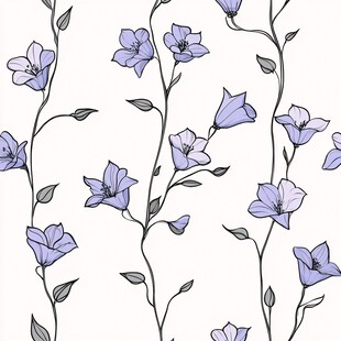 紫色风铃花手绘无缝图案