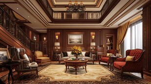 豪华古典风格双层客厅空间