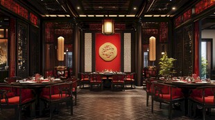 中式典雅餐厅室内奢华景致