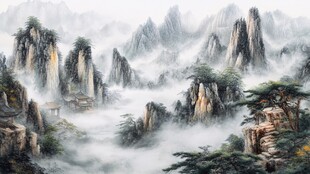 水墨山水间的云雾奇峰