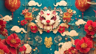 虎年新春喜庆中式装饰图