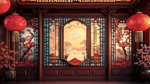中式古风门窗 喜庆氛围感