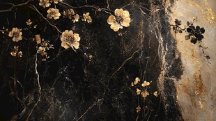 黑金大理石上的花卉艺术