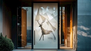 现代艺术玻璃门鹿形装饰
