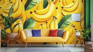 黄色香蕉墙饰的温馨客厅