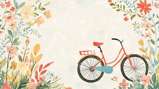 复古单车与烂漫花卉背景