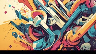 多彩机械零件创意插画