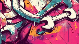 炫彩涂鸦风的扳手艺术画面