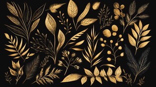 金色植物元素装饰图案