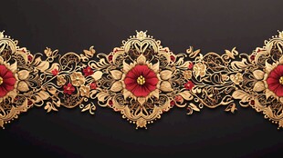 华丽金色花卉刺绣花边