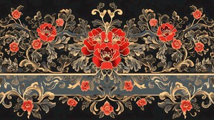 中式古典花卉刺绣图案