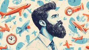 胡须男士与飞行元素插画