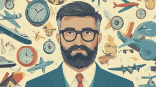 复古风男子与多样飞行元素