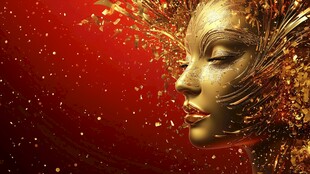 金色幻魅面具 红色背景