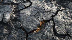 干裂土地现炽热熔岩