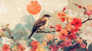 春日枝头小鸟赏繁花