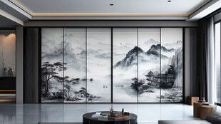 中式山水风客厅背景墙