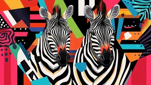 双斑马的多彩几何艺术世界