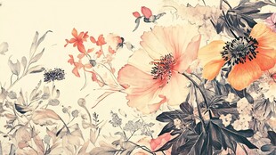 中式花卉水墨风插画