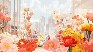 繁花装点的城市梦幻景观