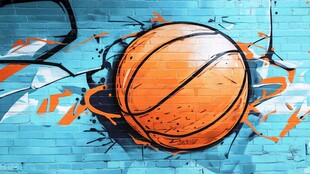 篮球涂鸦艺术墙面特写