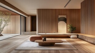 现代木质风极简客厅空间