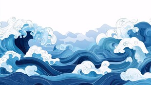 蓝色海浪插画