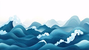 海浪翻涌 蓝色海洋景观