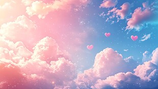 梦幻天空中的爱心云朵