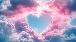 心形云隙间的梦幻天空