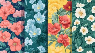 多彩花卉图案无缝背景图