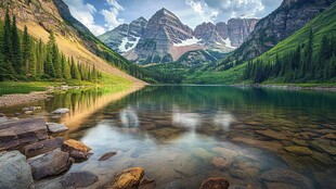 高山湖畔的自然绝美风光