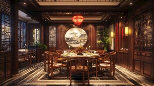 中式典雅餐厅室内精美场景