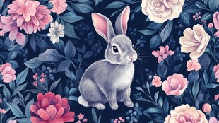 兔子置身繁花丛中