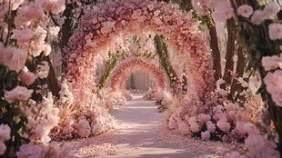 梦幻粉色花卉浪漫拱门通道