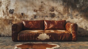 复古皮沙发搭配个性地面装饰