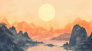 落日下的壮美山水景观