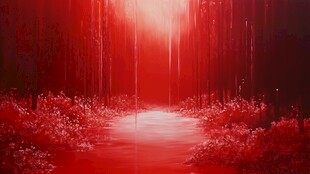 梦幻红色森林光影之路