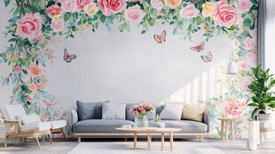 浪漫花卉墙饰客厅美居