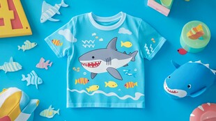 可爱鲨鱼图案儿童T恤