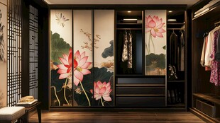 中式荷花图案衣柜设计
