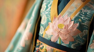精美汉服上的立体荷花装饰