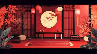 中式喜庆室内场景布置