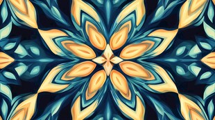 蓝黄渐变花卉几何图案