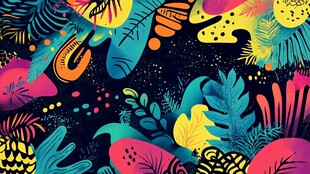 热带奇幻植物缤纷图案