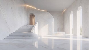 极简白色大理石室内楼梯空间