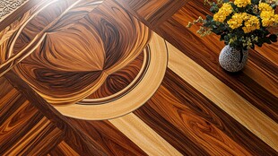 精致拼花木地板与花卉点缀