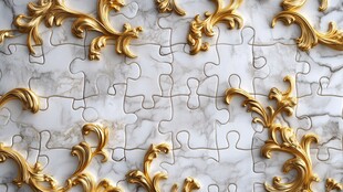 奢华金饰拼图与大理石背景