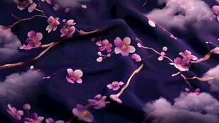 梦幻紫底樱花云纹布料