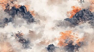 水墨云雾中的山峦景致